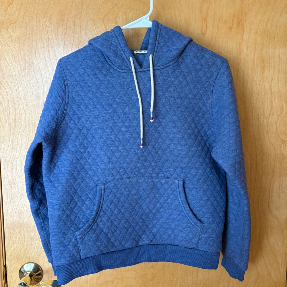 Marine Layer Quilted Hoodie Women Small Blue Pullover Style 14025 Fall 2021